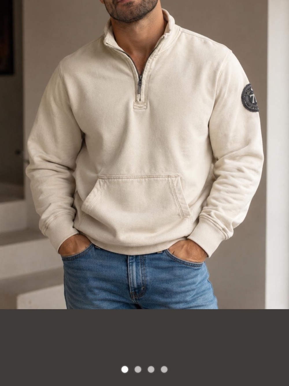 American Eagle Outfitters Cream Quarter-Zip Pullover Hoodie
